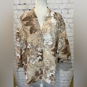RUBY RD. Tan Beige Ivory Floral Semi Sheer Button Up Shirt Top Jacket Sz 24W